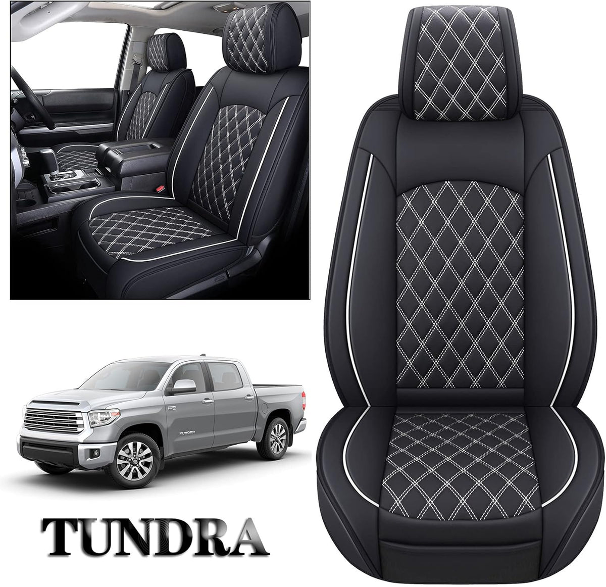 Waterproof Leather Full Seat Covers 5 PCS Full Set Black-White G883