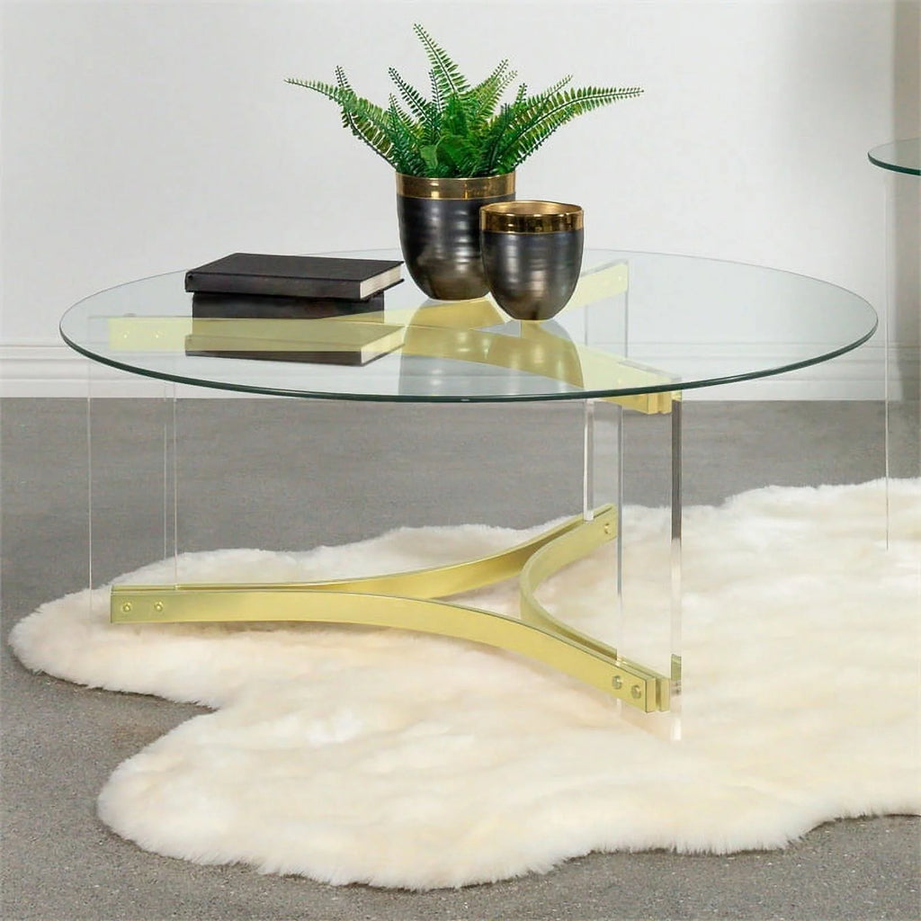 Round Glass Coffee Table with Acrylic Legs Q727