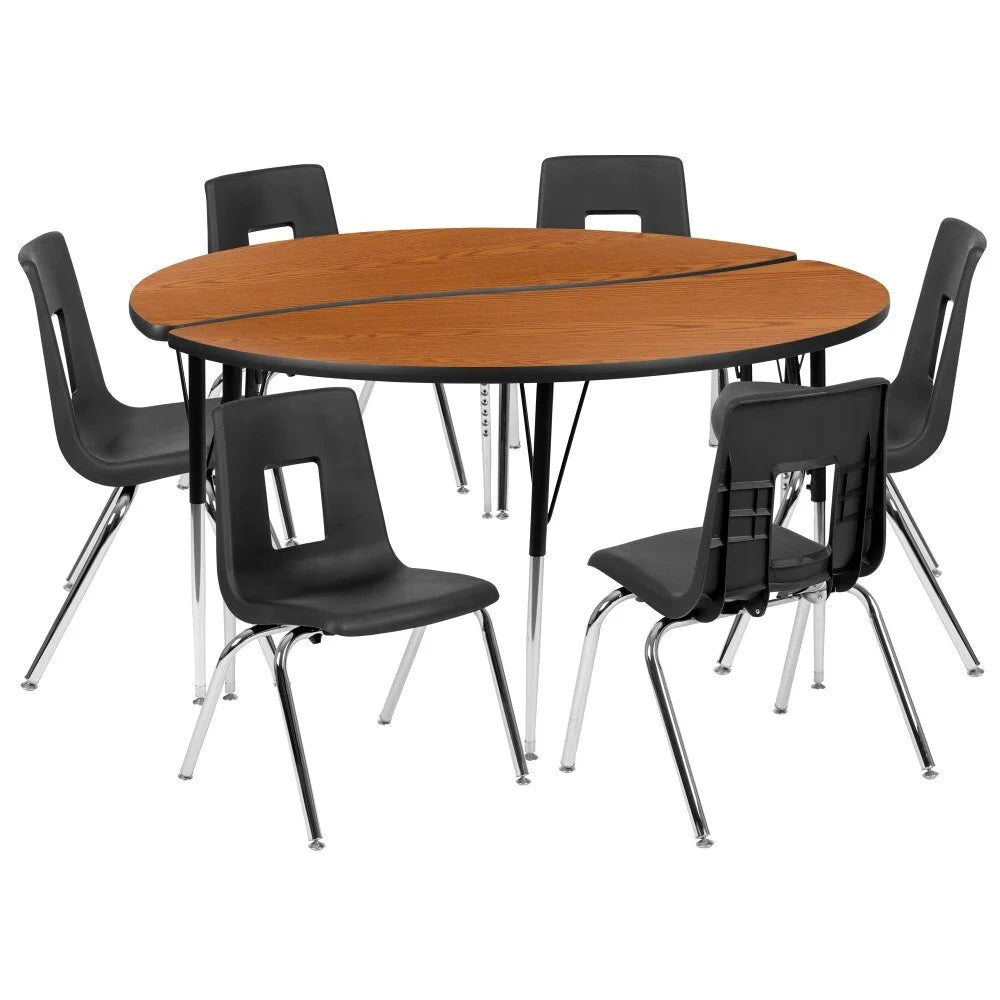 60" Circle Wave Flexible Activity Table Set with 16" Stack Chairs Grey Q5692