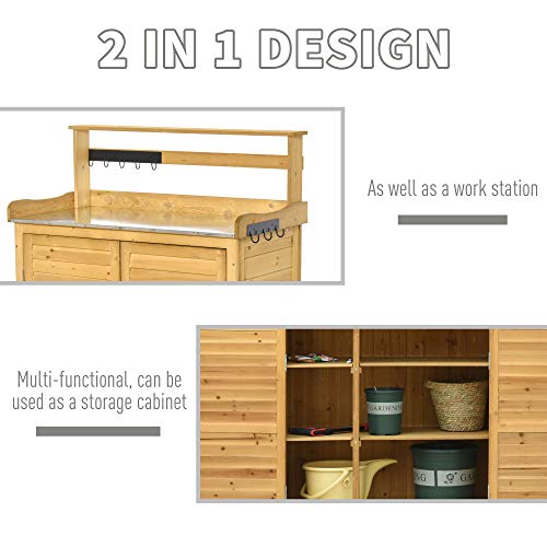 Wooden Potting Bench Table with 3-Tier Shelves and Cabinet Q7453