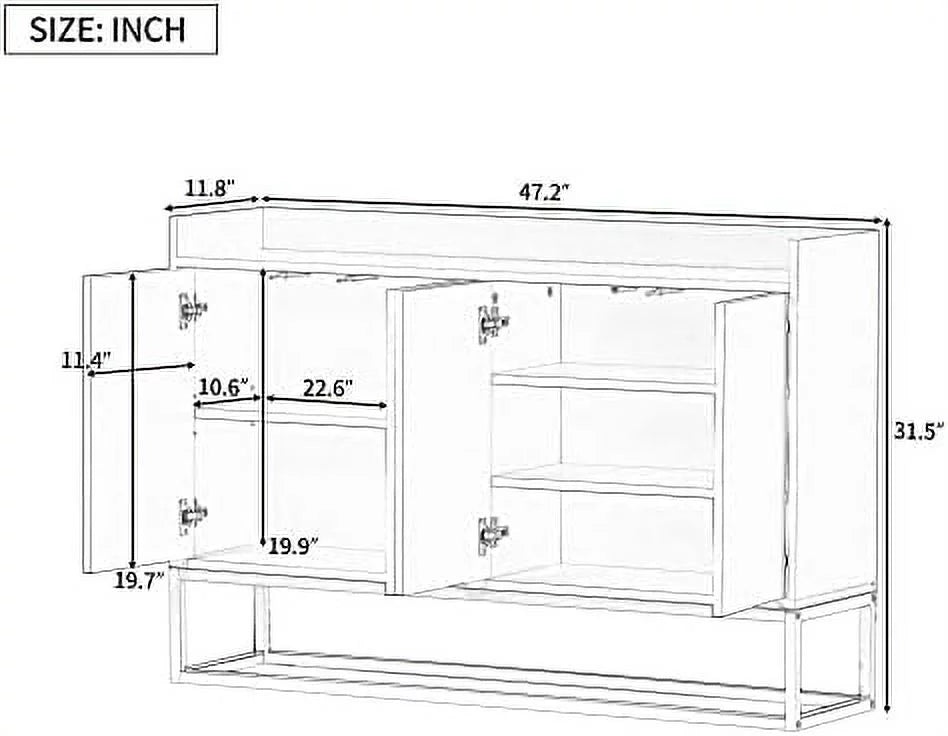 Modern Sideboard Buffet Cabinet with 4 Doors Adjustable Shelves Metal Legs White M589665