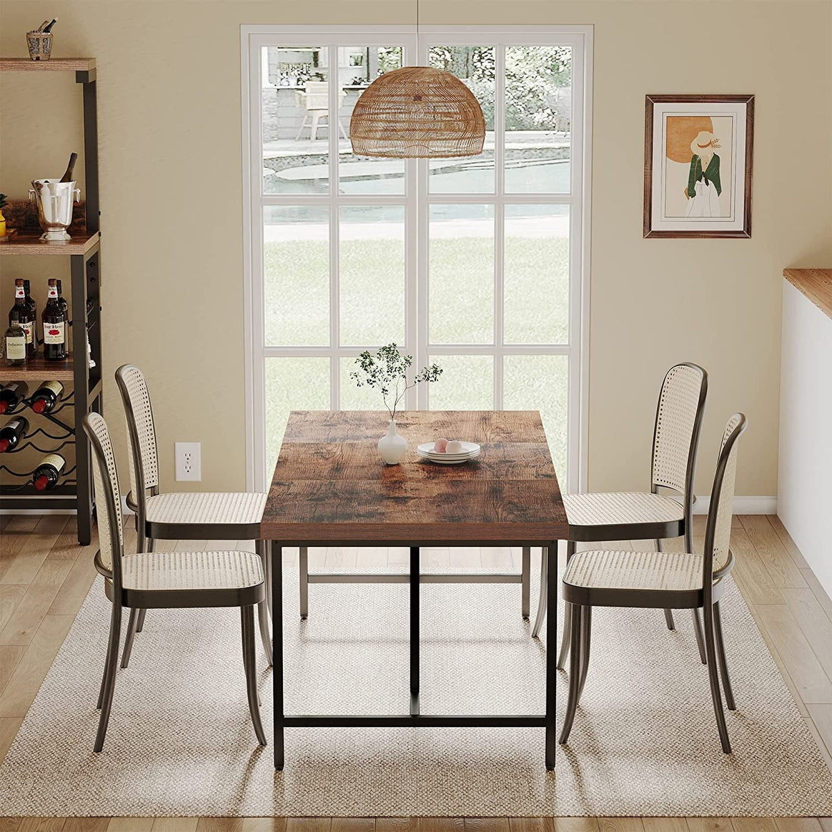 70 x 35 Inch Large Wood Dining Table with Metal Frame V80918