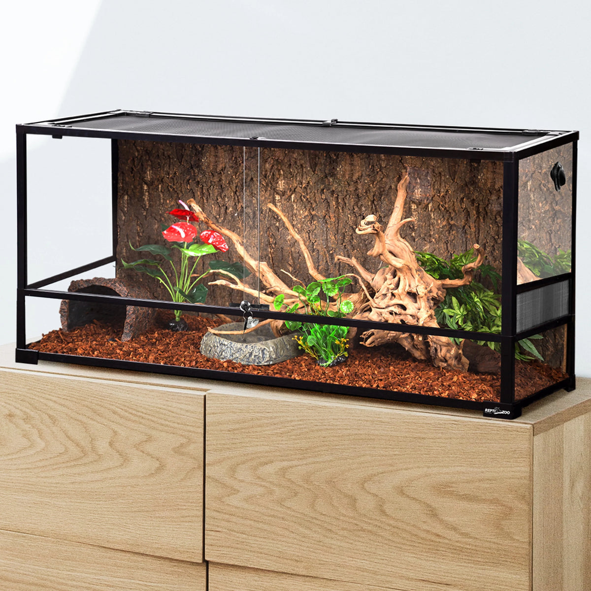 90 Gallon Glass Front Opening Terrarium Tank with Screen Ventilation A93853