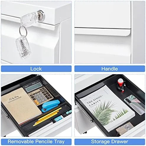 Black 3-Drawer Mobile File Cabinet with Lock V206