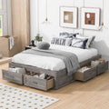 Full Size 6 Drawer Wood Platform Bed Antique Gray O516