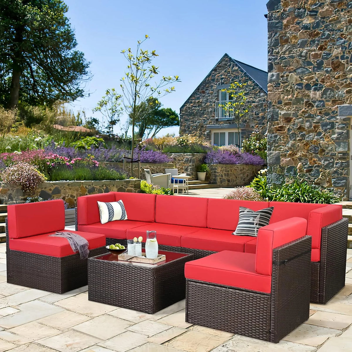 7-Piece PE Rattan Wicker Outdoor Sectional Sofa Set J419329