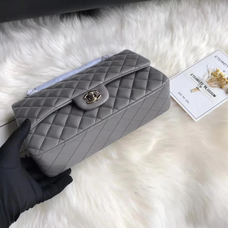 Grey Lambskin Leather Flap Bag P617053