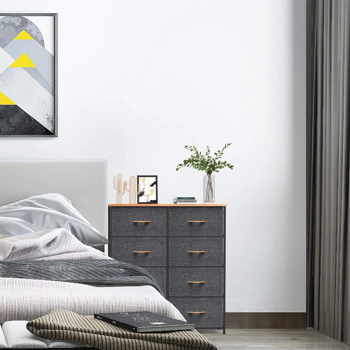 Fabric Dresser with 8 Drawers Steel Frame Wooden Top Dark Gray V28134