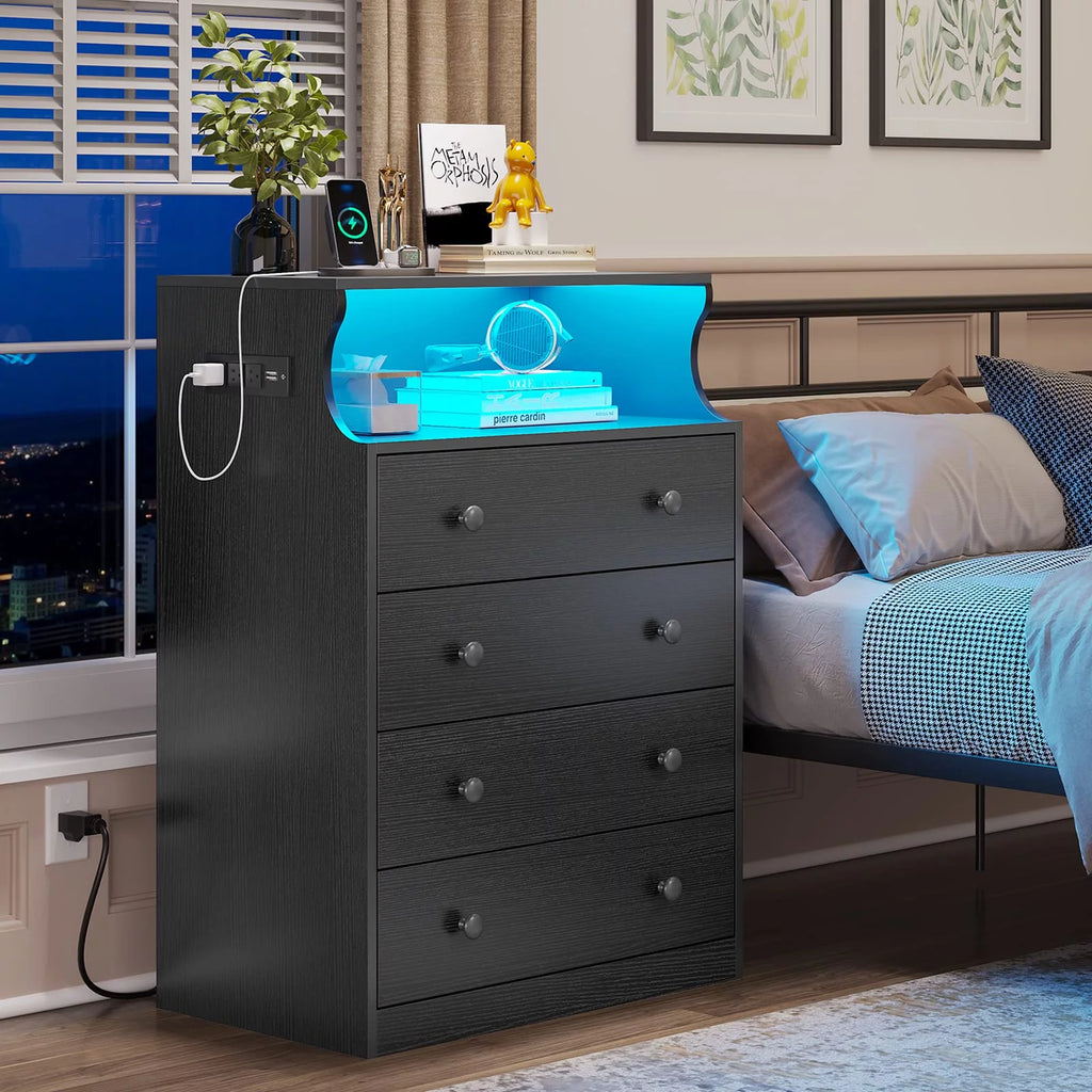 Black 4 Drawer Dresser with Charging Station H663