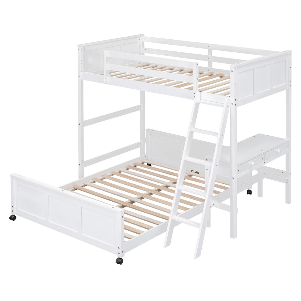 Twin Over Full Bunk Bed with Desk and Storage Drawers K91782