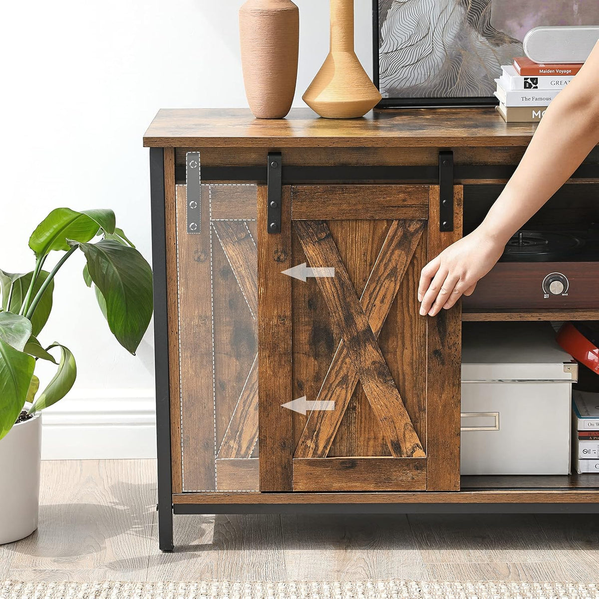 Rustic Brown TV Stand with Sliding Barn Doors Y261