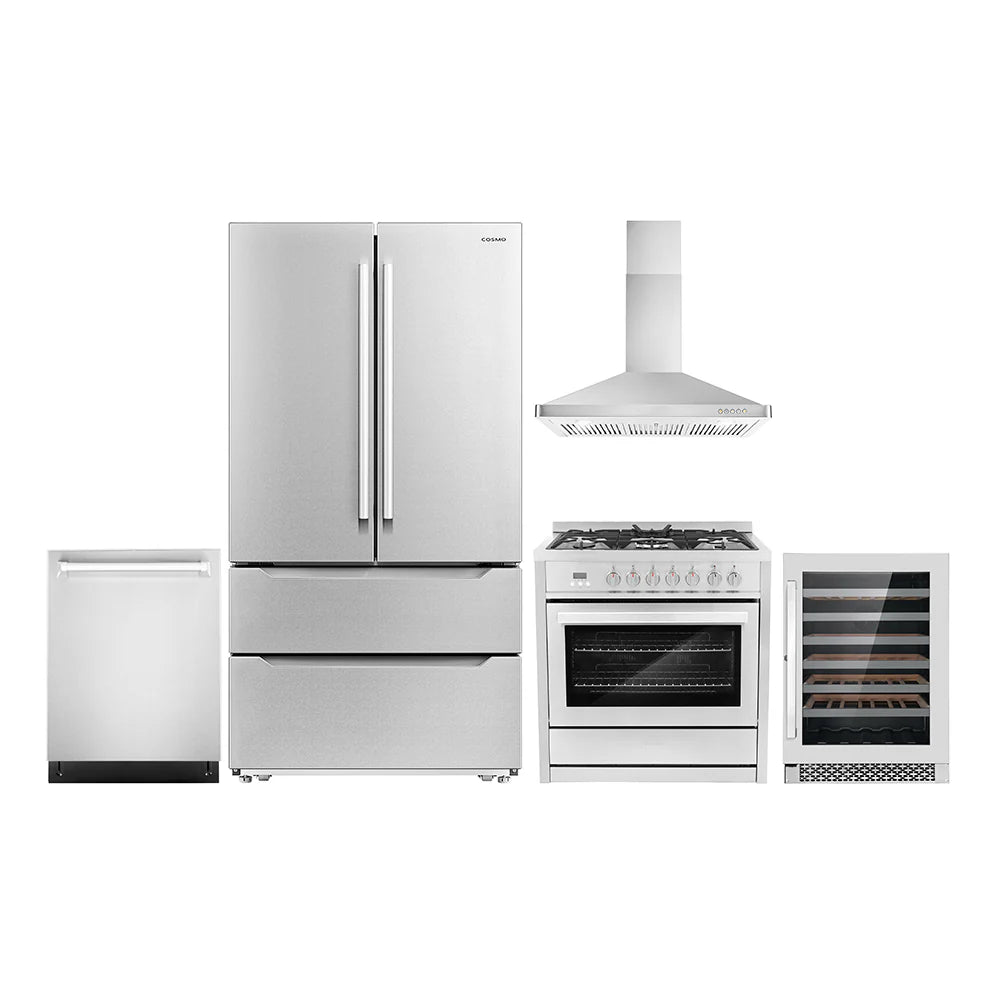36 Dual Fuel Range, Wall Mount Range Hood, Dishwasher, Refrigerator with Ice Maker and Wine Cooler Y97026