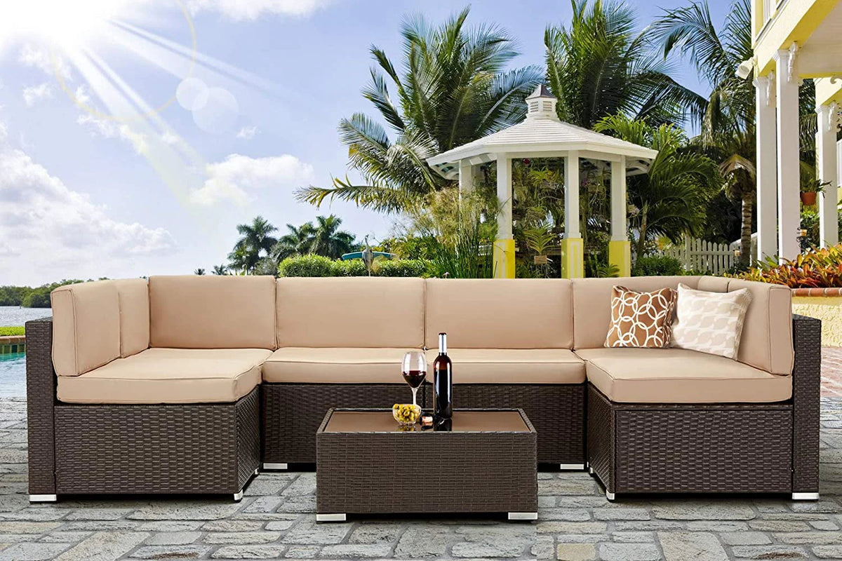7-Piece PE Rattan Wicker Outdoor Sectional Sofa Set J419329