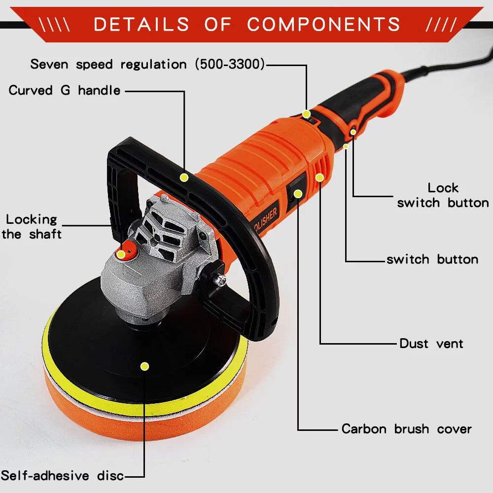 1580W Variable Speed Dual Action Random Orbital Buffer Polisher D436952