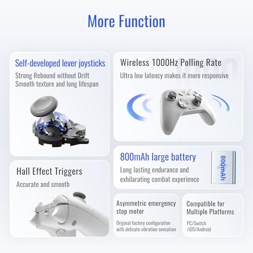 Wireless PC Controller, Hall Effect Joysticks Triggers,1000 Hz Polling Rate, Multi-Platform Gaming Controller, Windows PC/Switch/Switch2/Android/Laptop V6968