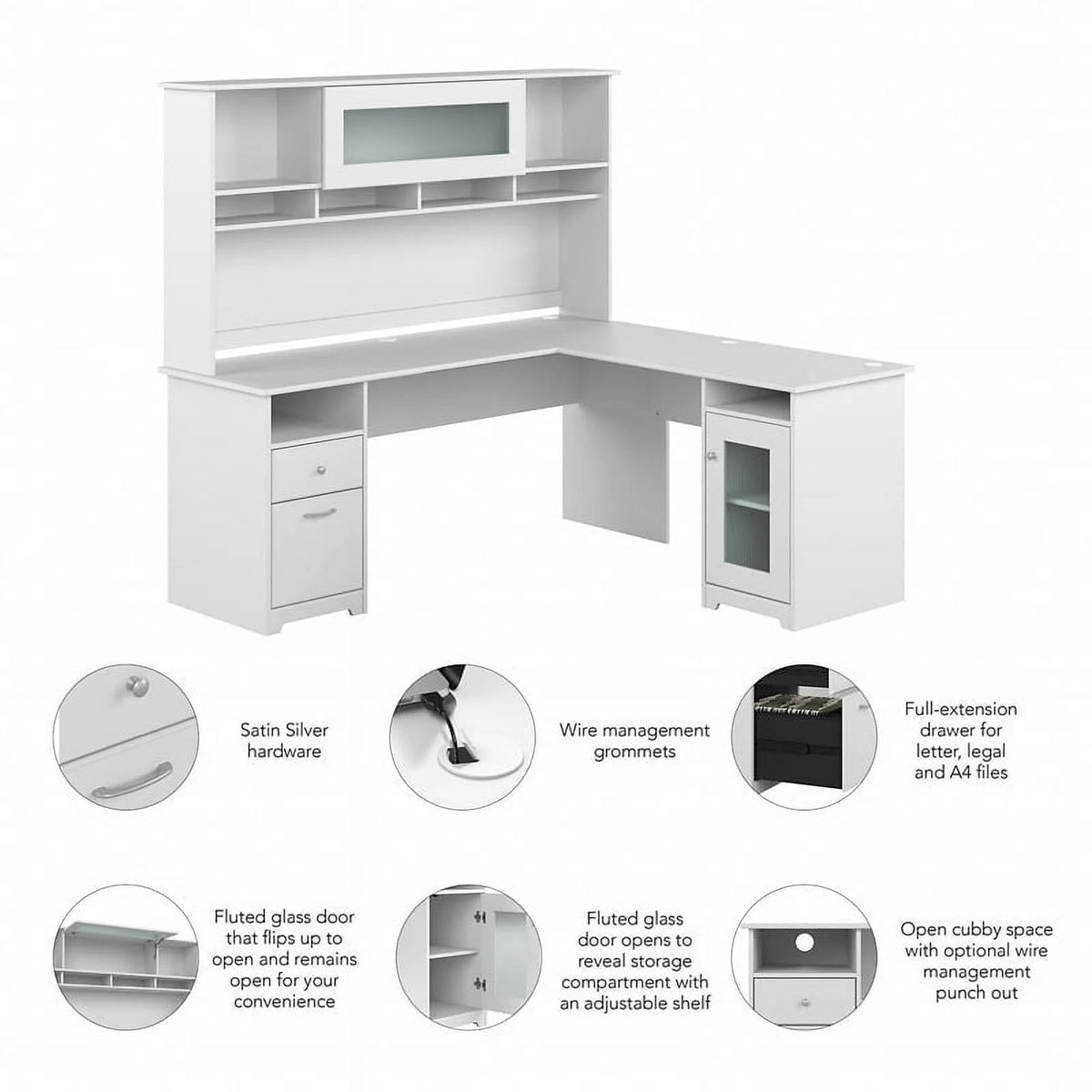 White L Shaped Computer Desk with Hutch Q135494