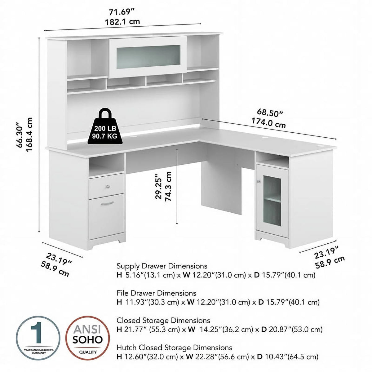 White L Shaped Computer Desk with Hutch Q135494