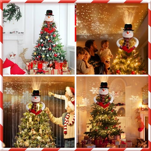 Lighted Snowman Hat Tree Topper with Rotating LED Snowflake Projection F5063