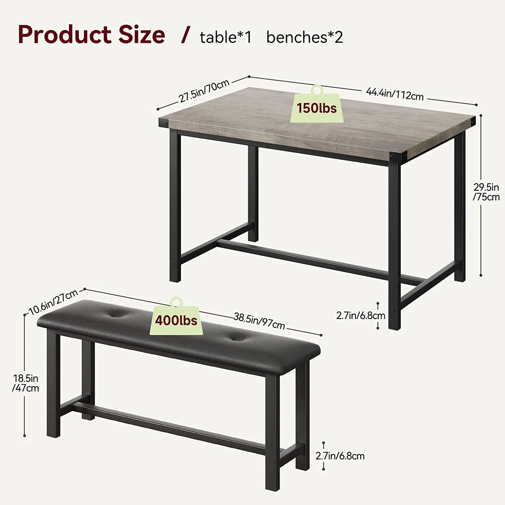 Rustic Grey 3 Piece Dining Table Set with 2 Benches E721816