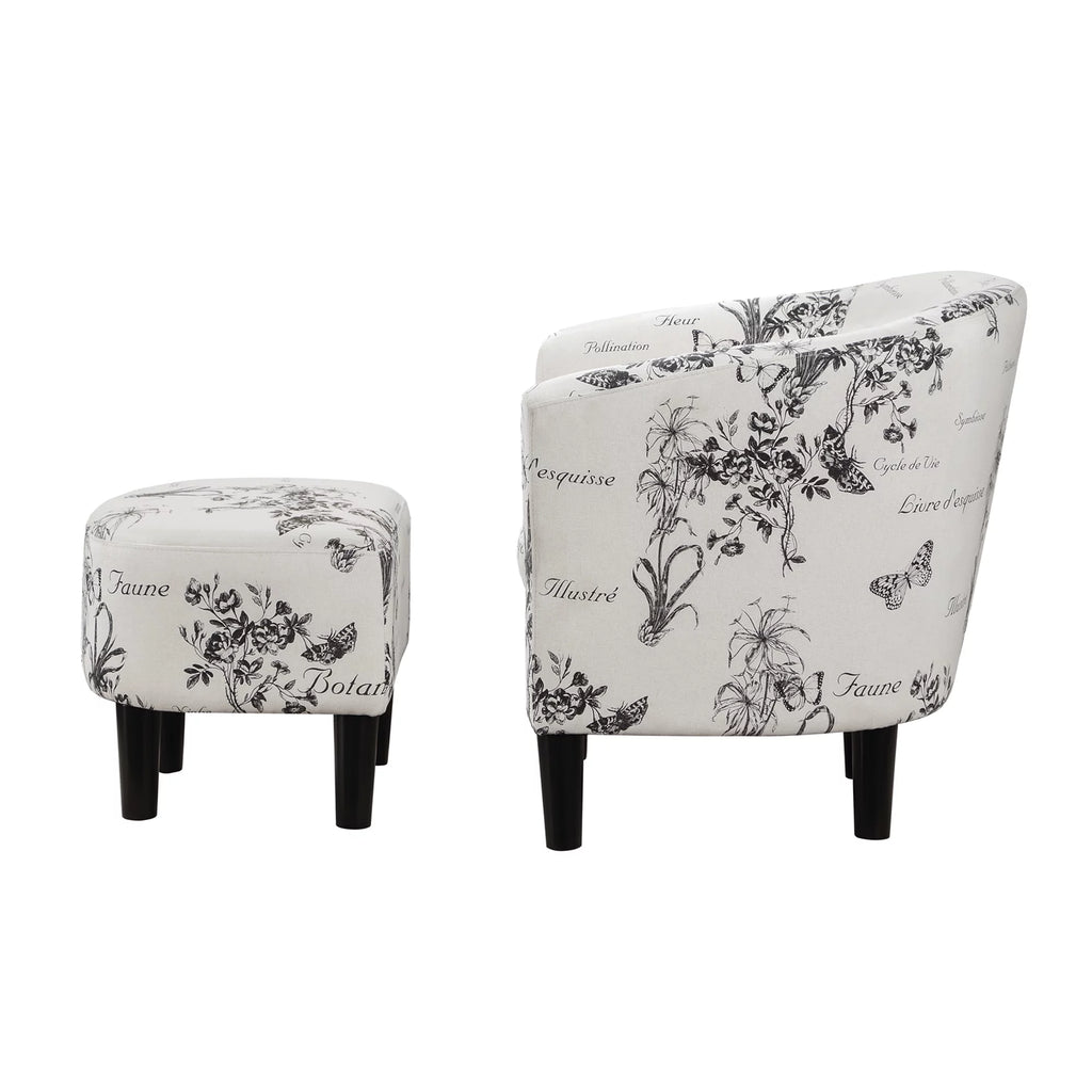 Botanical Print Accent Chair with Ottoman A3372