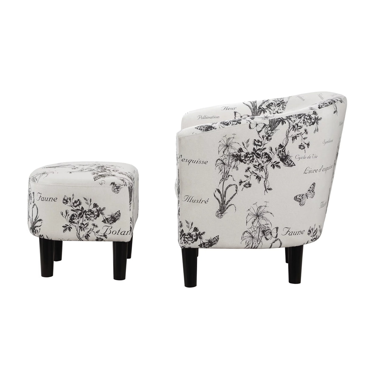 Botanical Print Accent Chair with Ottoman A3372