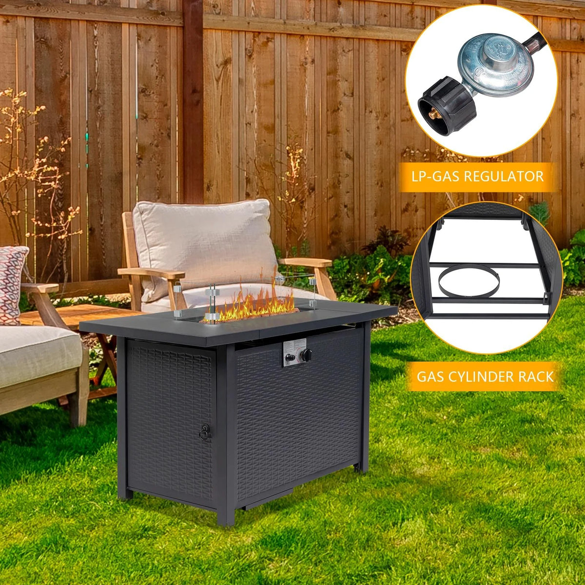 43'' Propane Fire Pit Table with Rain Cover and Wind Guard W3307