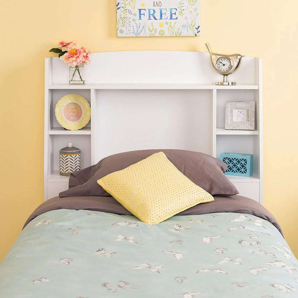 White Twin Headboard with 4 Compartments L346