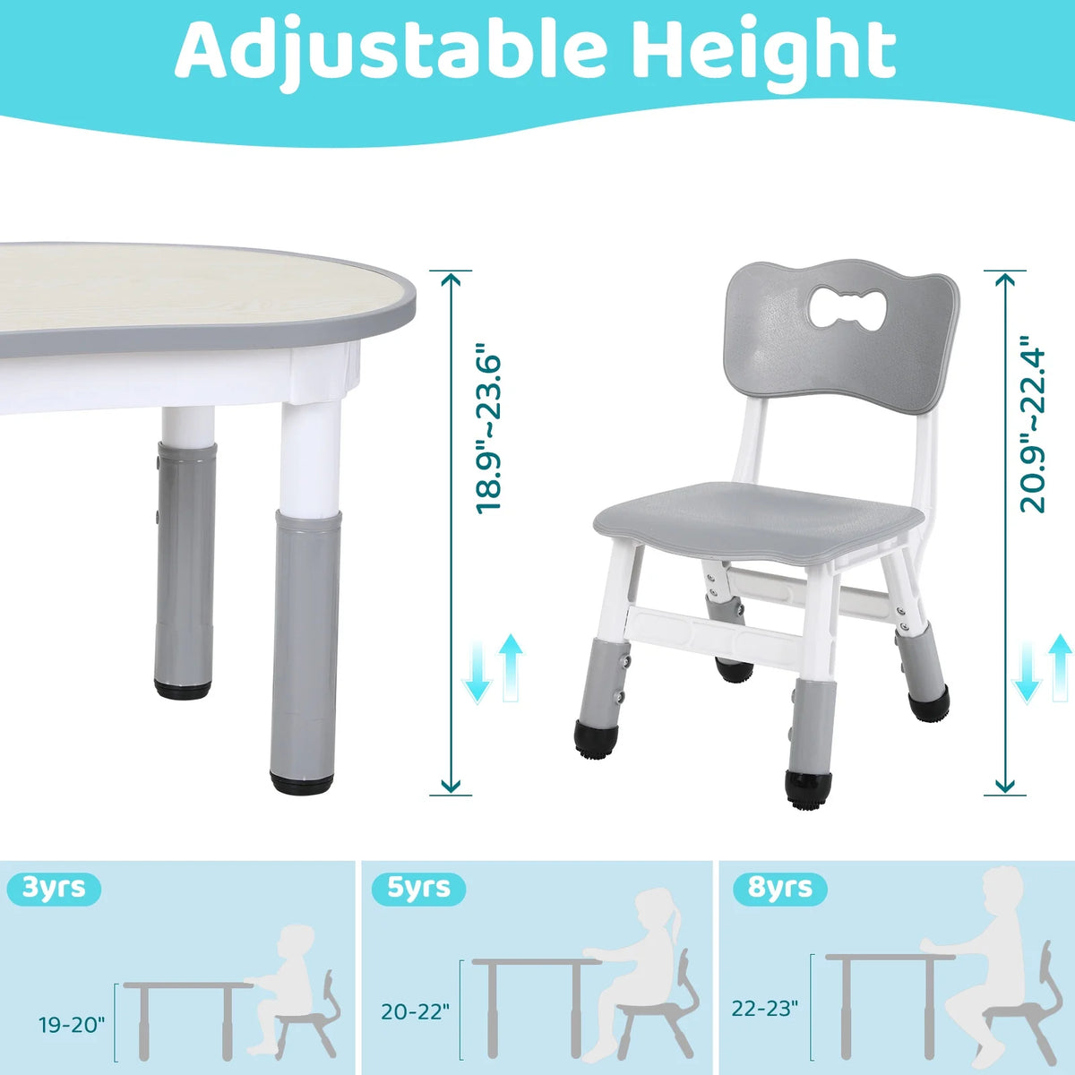Height Adjustable Kids Table and 2 Chairs Set E176019