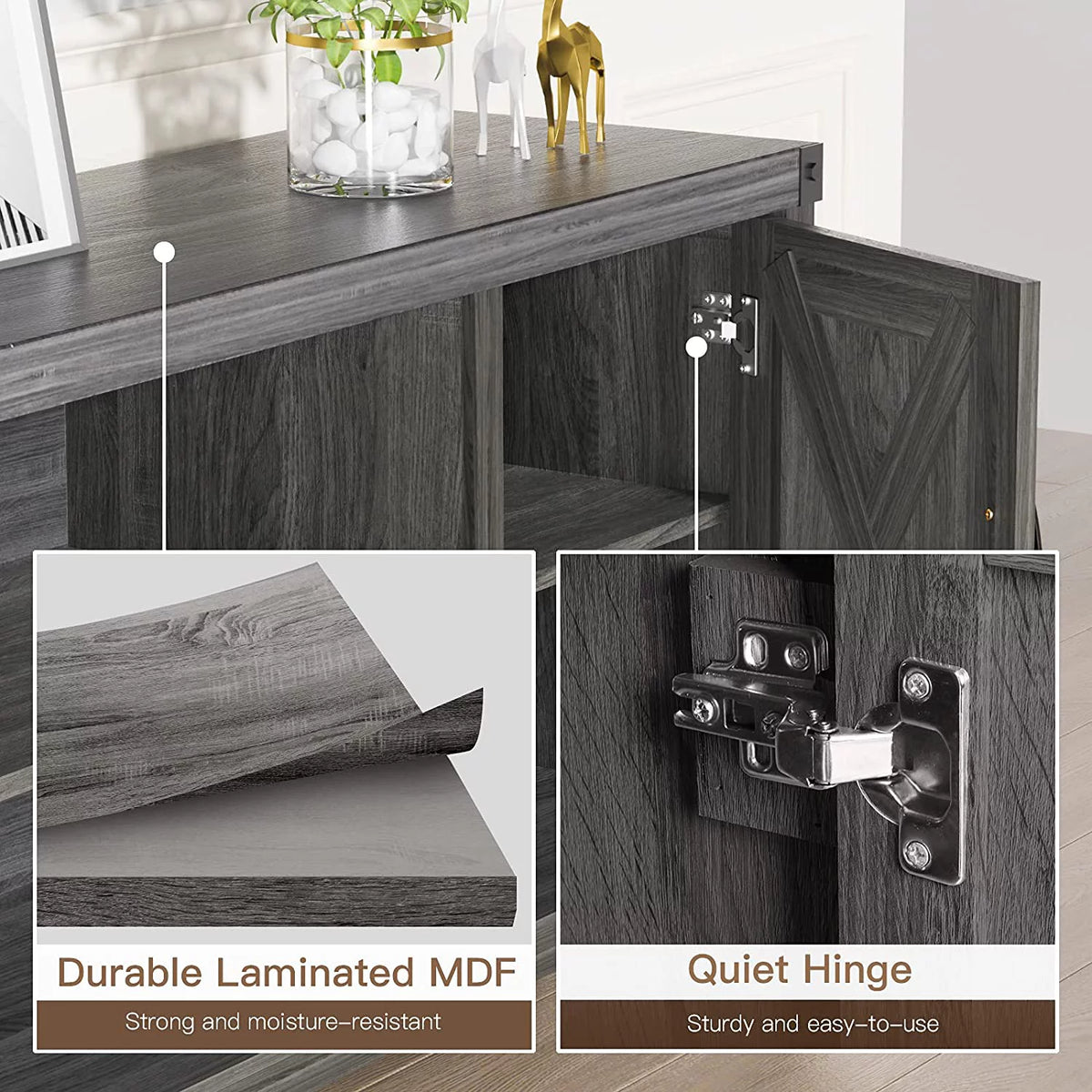 Grey Wood TV Stand with Storage K783