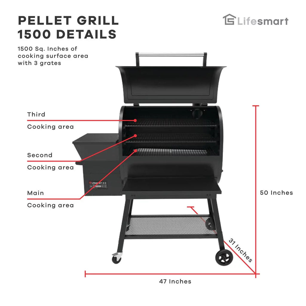 1500 Square Inch Pellet Grill and Smoker with 3 Cooking Racks C225325