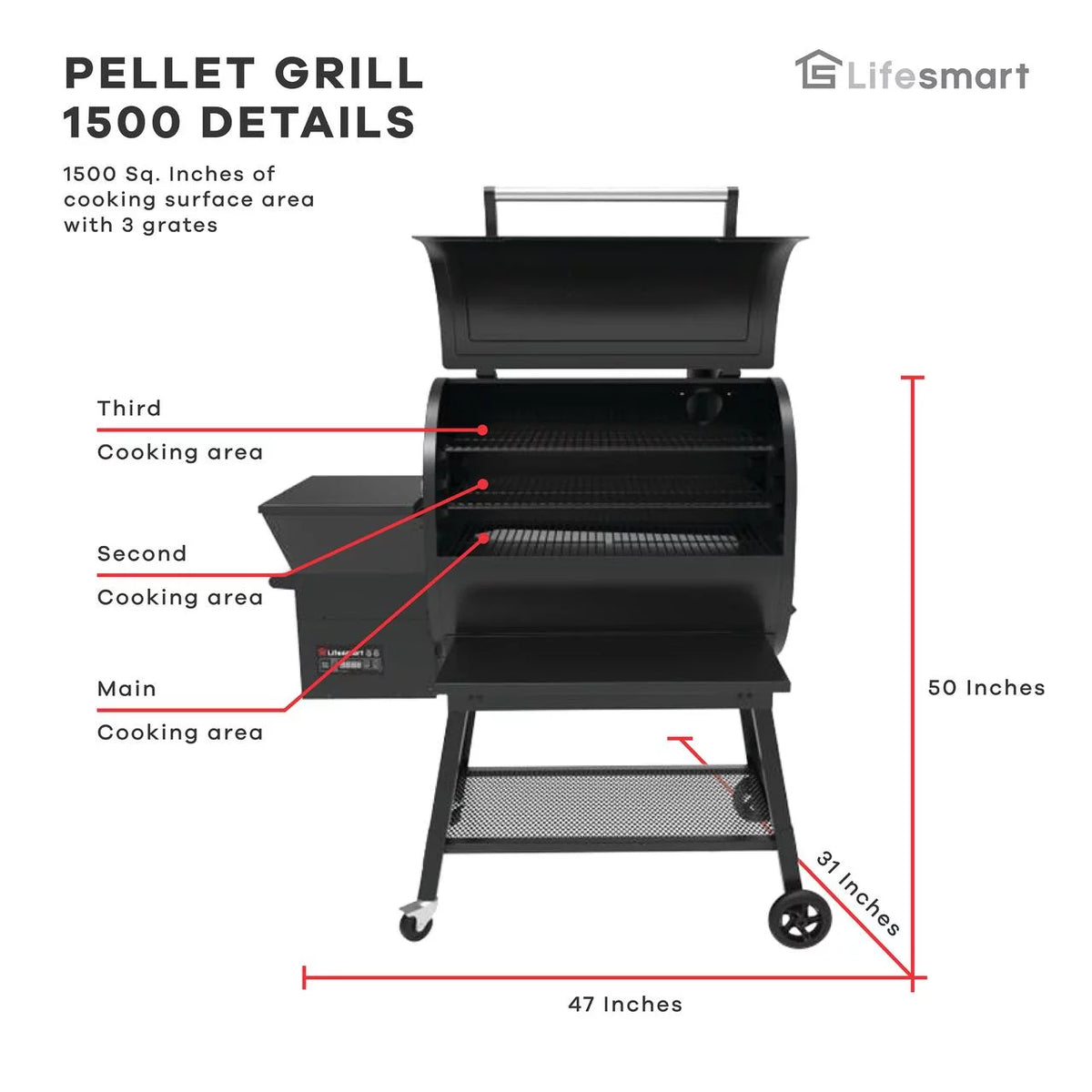 1500 Square Inch Pellet Grill and Smoker with 3 Cooking Racks C225325