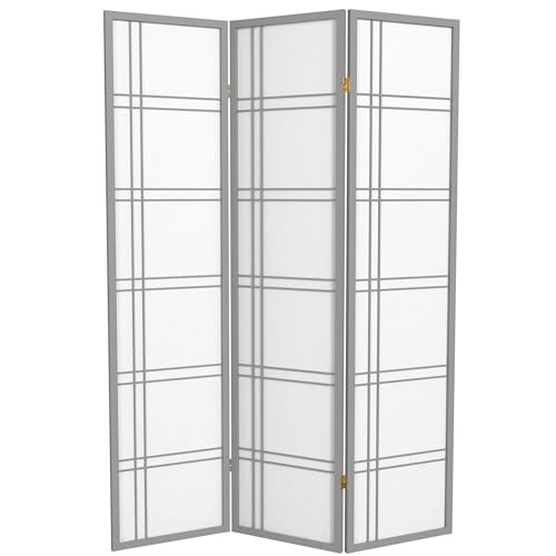6 ft. Tall 3 Panels Grey Shoji Screen Room Divider Q70198