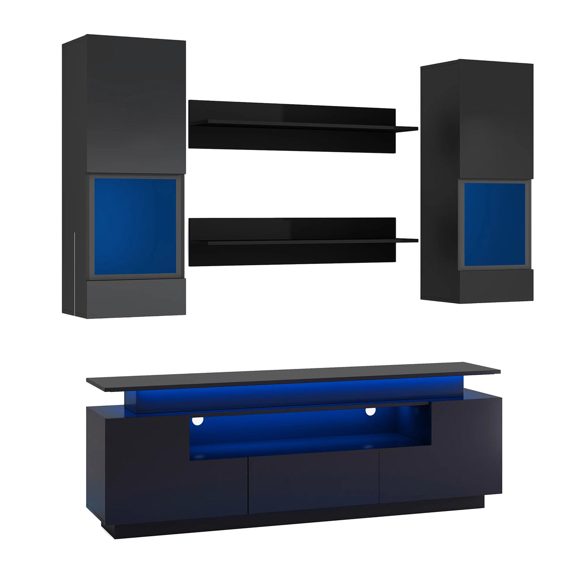 Black 5 Pieces Wall Mounted TV Stand with LED Light Strips B8714