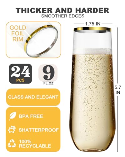 24 Pcak 9 Oz Plastic Champagne Flutes U45378