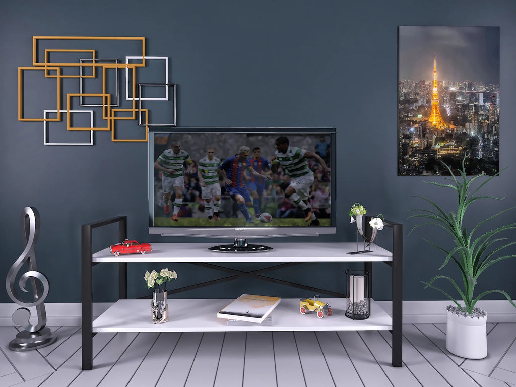 White Metal Frame TV Stand with Shelf F6157