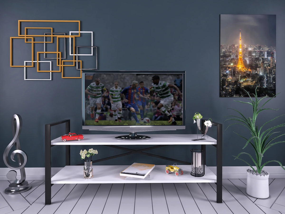 White Metal Frame TV Stand with Shelf F6157