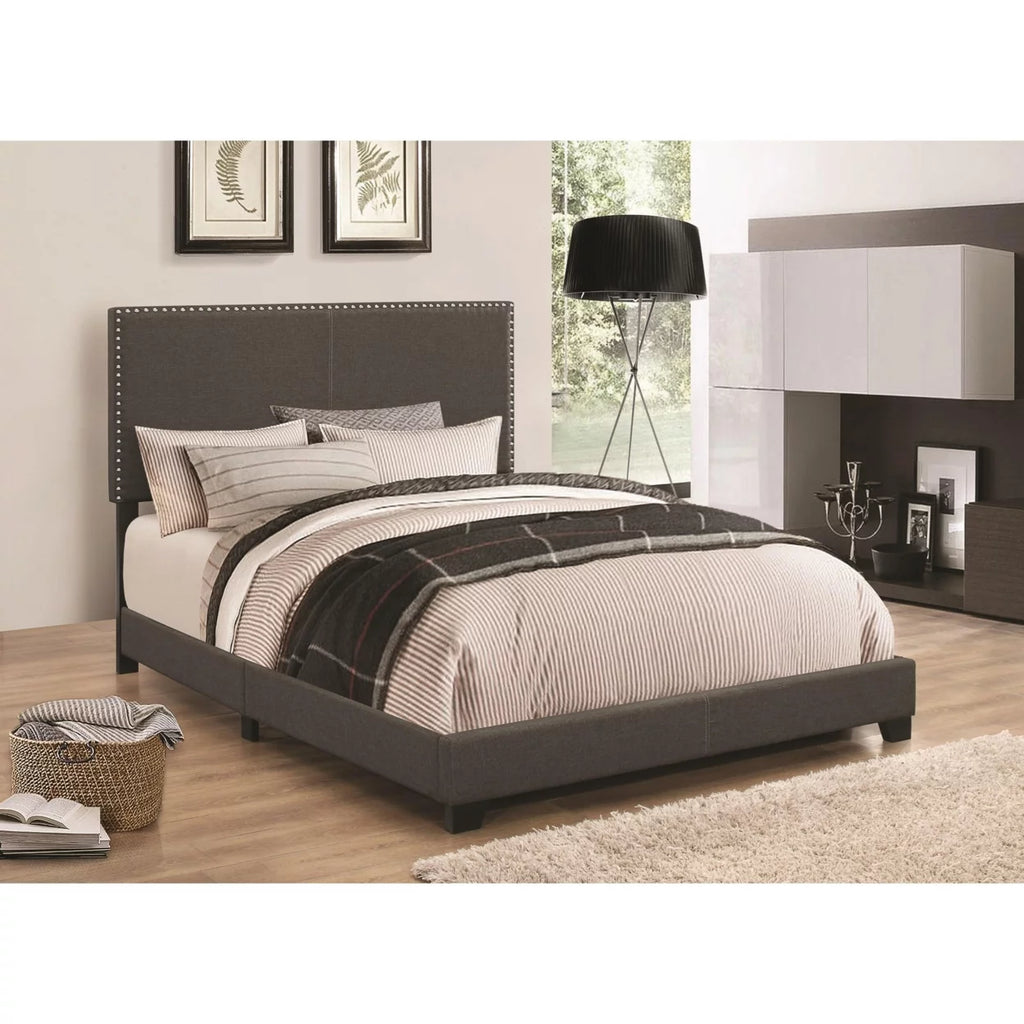 Twin Upholstered Bed with Nailhead Trim Charcoal E5916