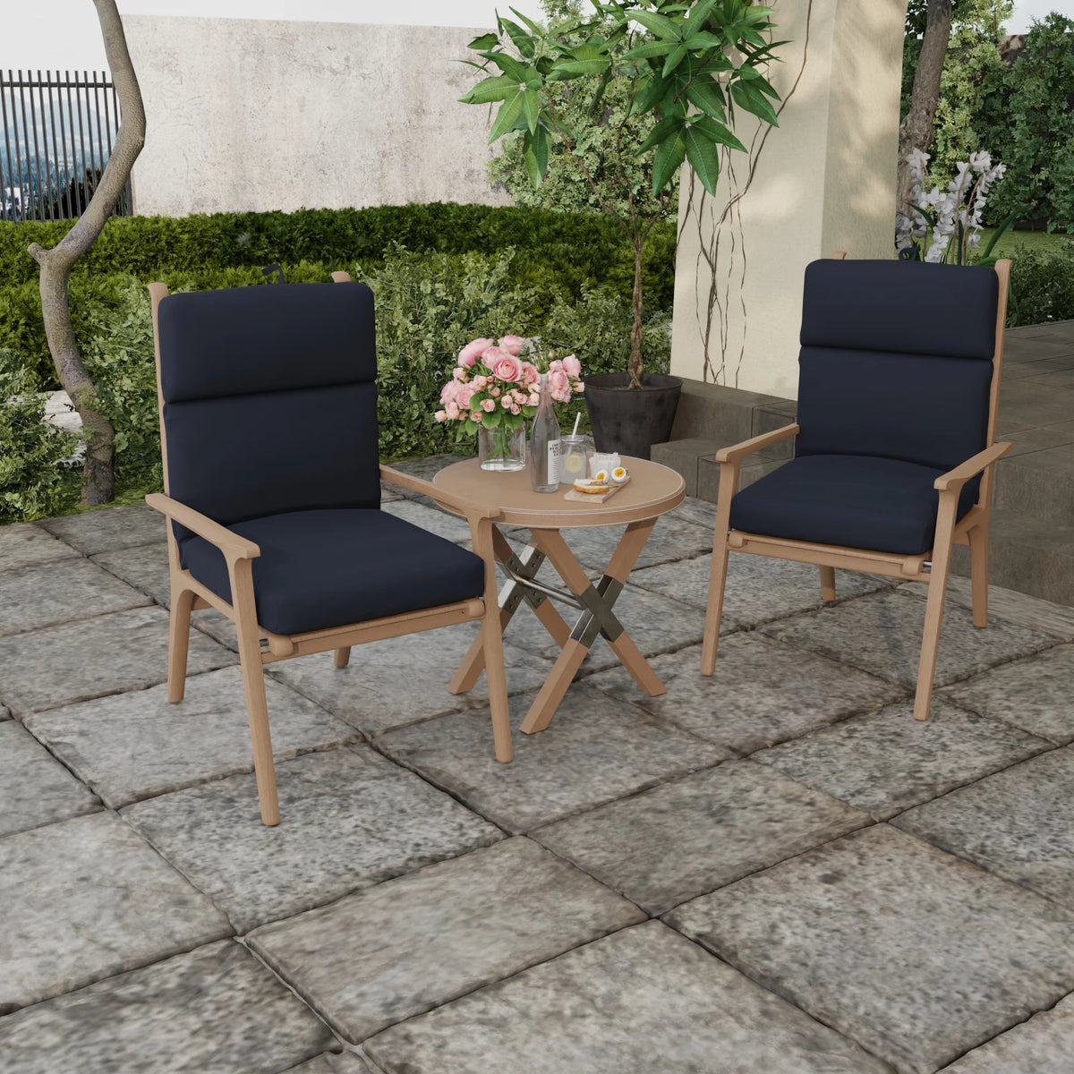 Navy Rectangular Outdoor Chair Cushion with Ties D415278