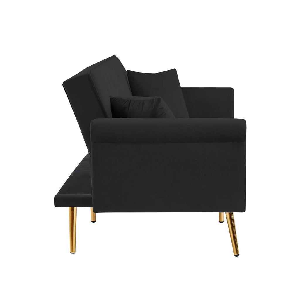 Black Velvet Tufted Futon Sofa Bed O5548