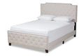 Beige Fabric Upholstered Button Tufted King Size Panel Bed E764
