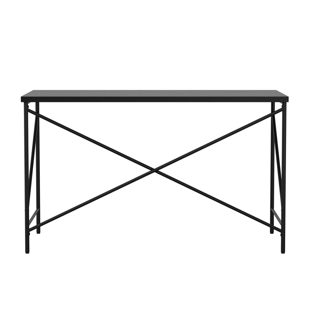 Black Wood Grain Parsons Desk with Metal X-Frame B7701