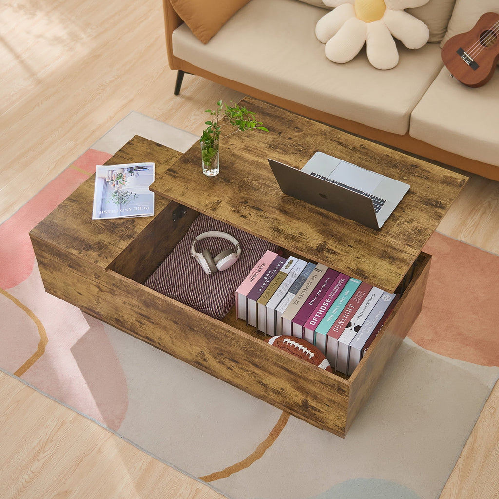 Rectangle Coffee Table with Lift Tabletop & Storage Walnut Finish F5537