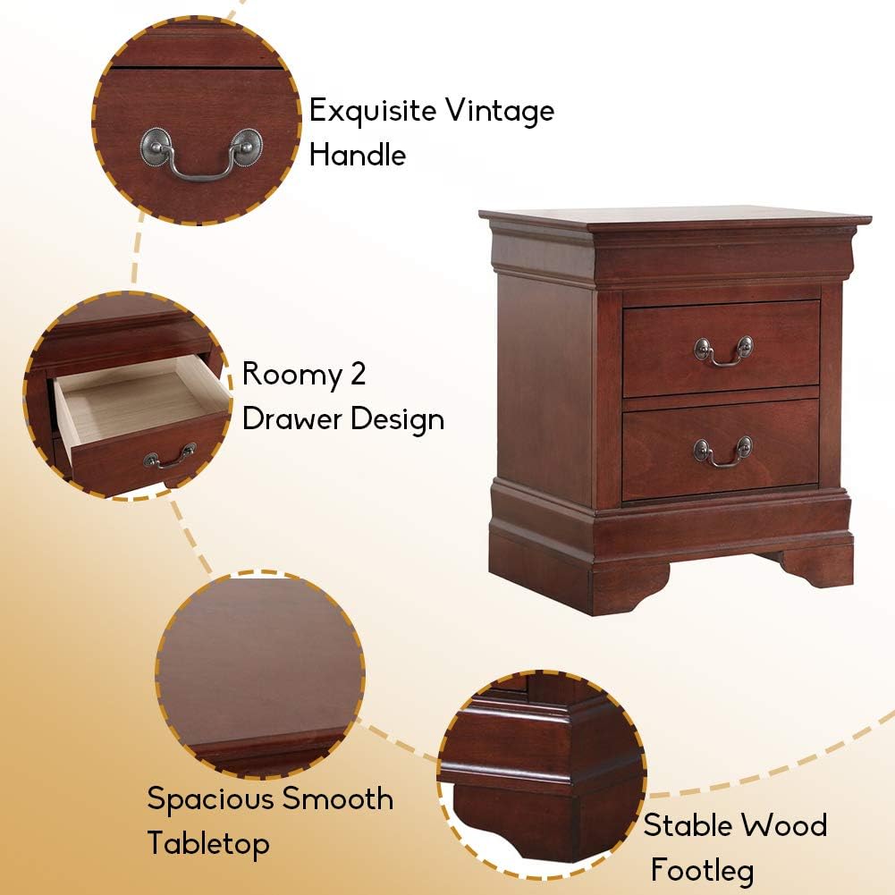 2 Drawer Cherry Wooden Nightstand Z15183