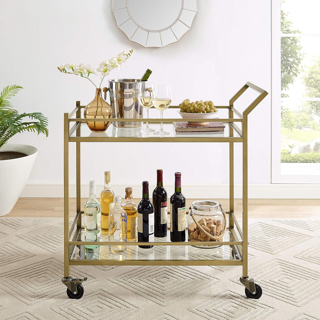 Gold and Glass Rolling Bar Cart S536964