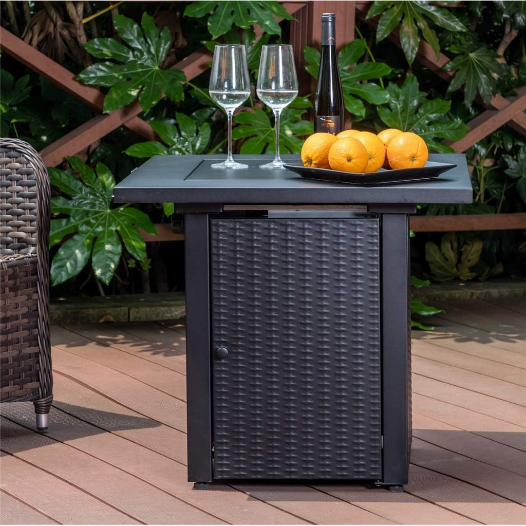 28inch Wicker Rattan Propane Fire Pit Table with Lid 50,000BTU H76032