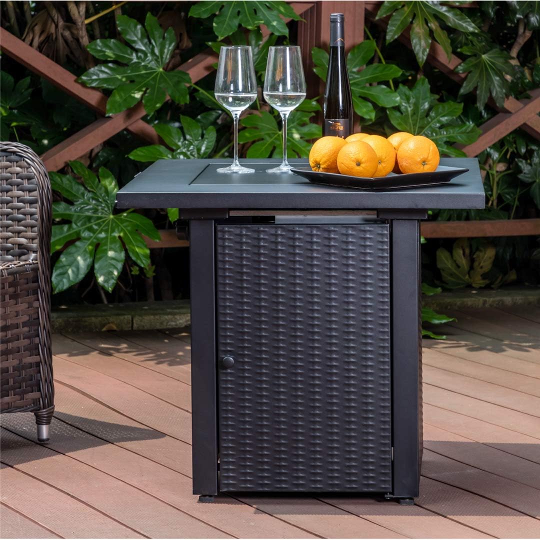 28inch Wicker Rattan Propane Fire Pit Table with Lid 50,000BTU H76032