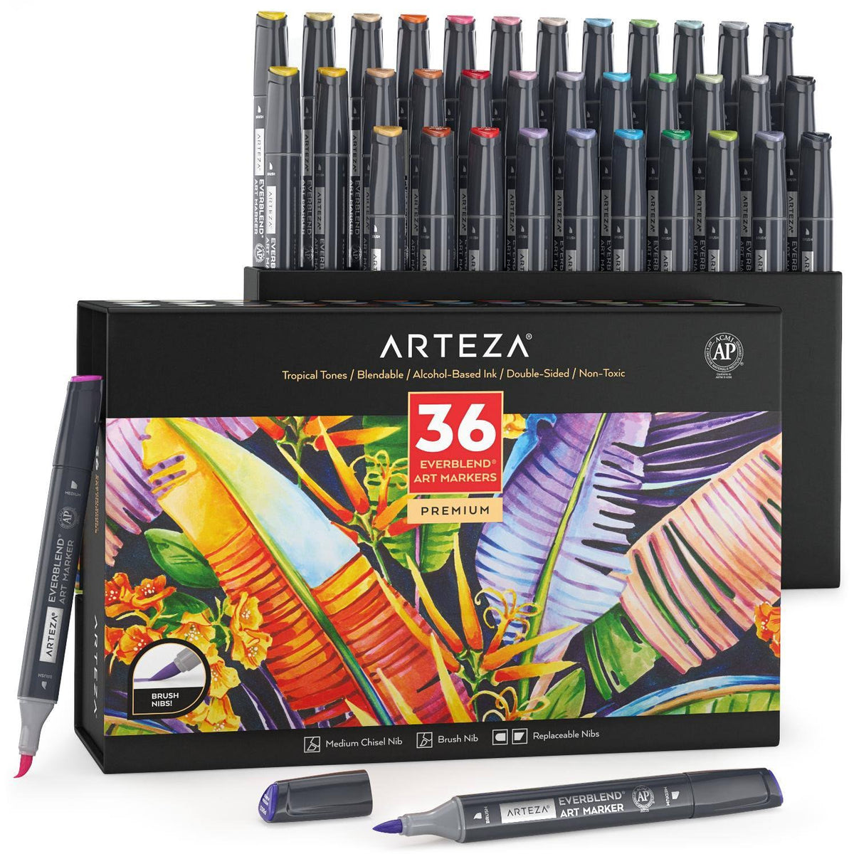 Alcohol-Based Dual Tip Brush Markers, 36 Pc A76280