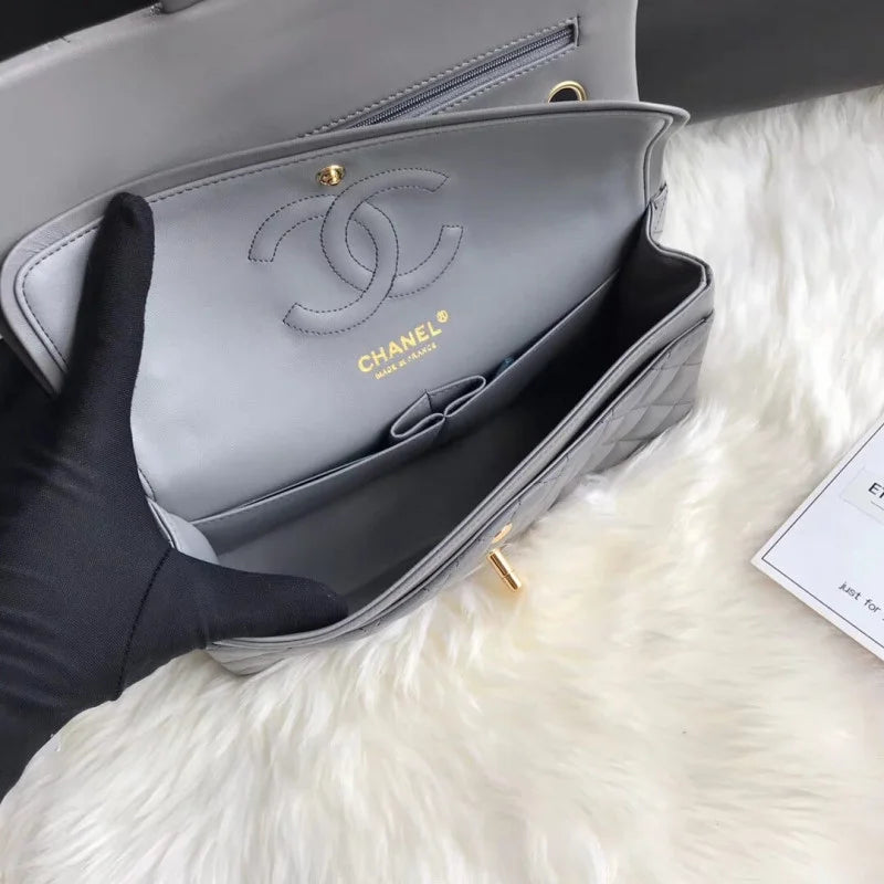 Grey Lambskin Leather Flap Bag P617053