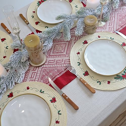 Christmas Placemats Set of 4 Round Embroidered Table Mats I94682