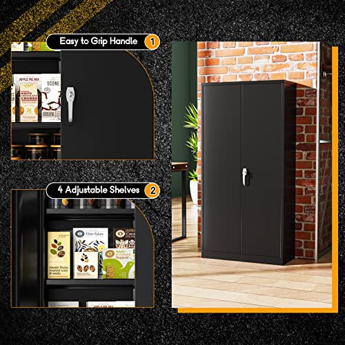 Metal Storage Cabinet with Lock, 2 Doors and Adjustable Shelves T727